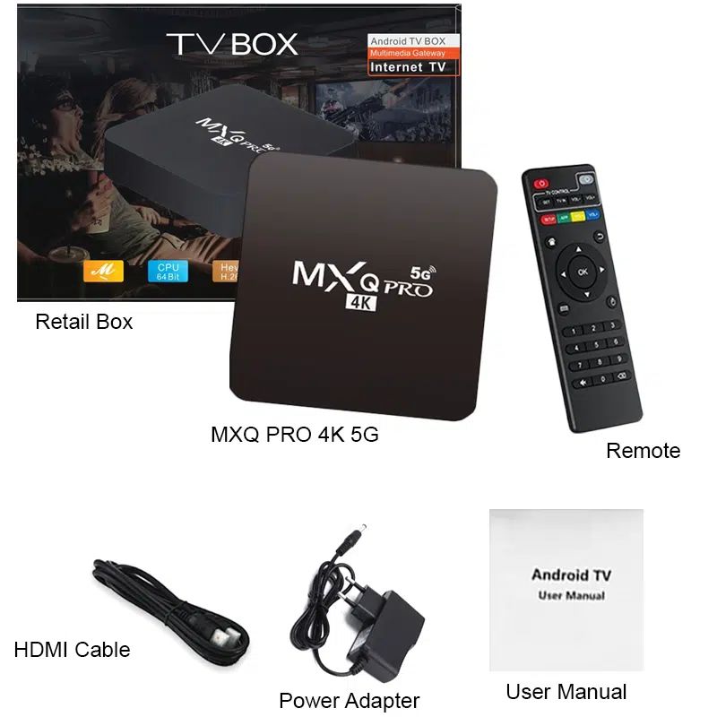 MXQ Pro 5G 4K 4GB RAM + 64GB ROM Android TV Box - Transform Your TV into a Smart Hub - Ideal for 4K Streaming and App Access - Stay Entertained. 