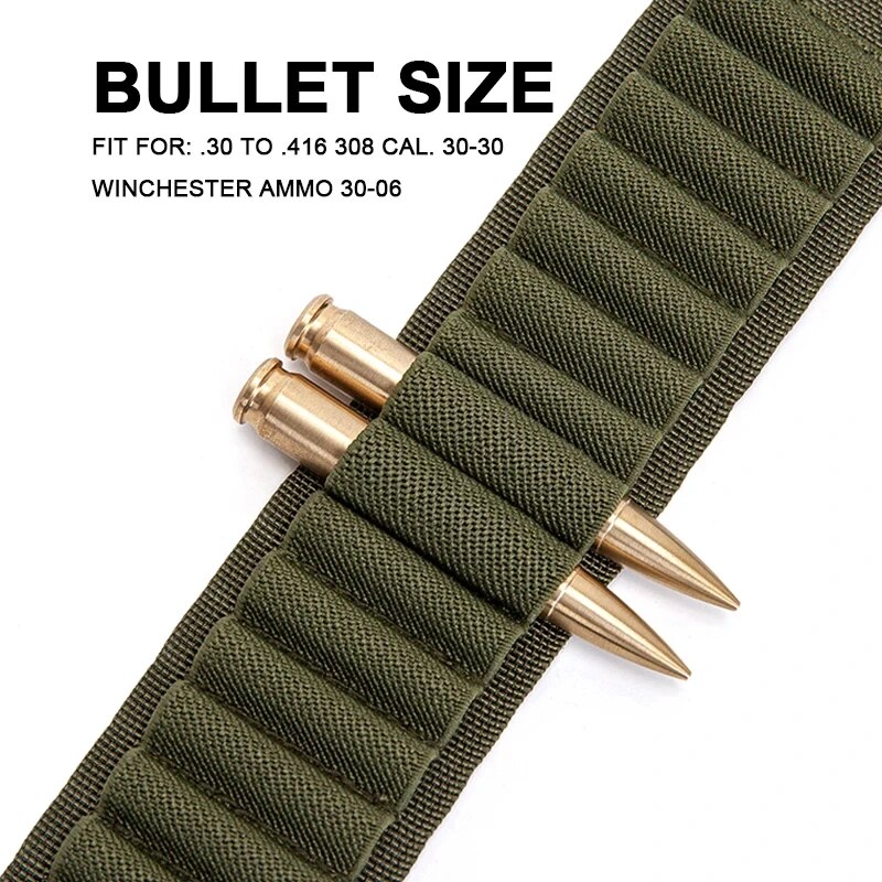 50 Rounds Rifle Bullet Cartridge Bandolier 556 Ammo Belt Shell Holder Hunting Sporting Shooting for 308 Cal. 30-06 .762 AK. 