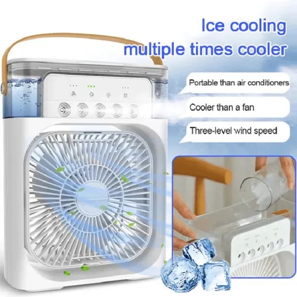 Air Cooler Fan 3 in 1 Mini Portable Fan Humidifier with 7 Colors LED Light Air Conditioner Cooler Water Cooling by Dhaka shhopping zone. 