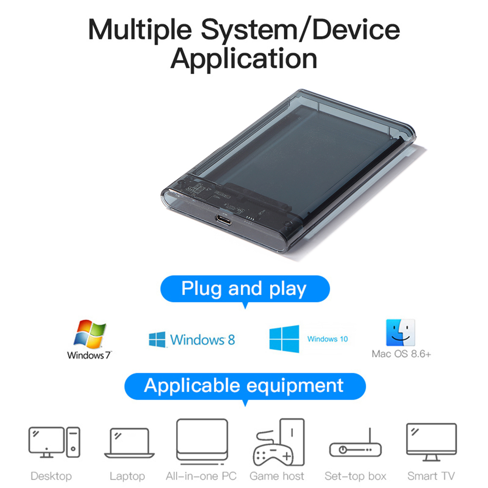 2.5 inch HDD Case SATA To USB3.1 8TB External Hard Drive Case 10 Gbps 8TB SSD Box USB3.0 To Type-C Transparent Hard Disk Box. 