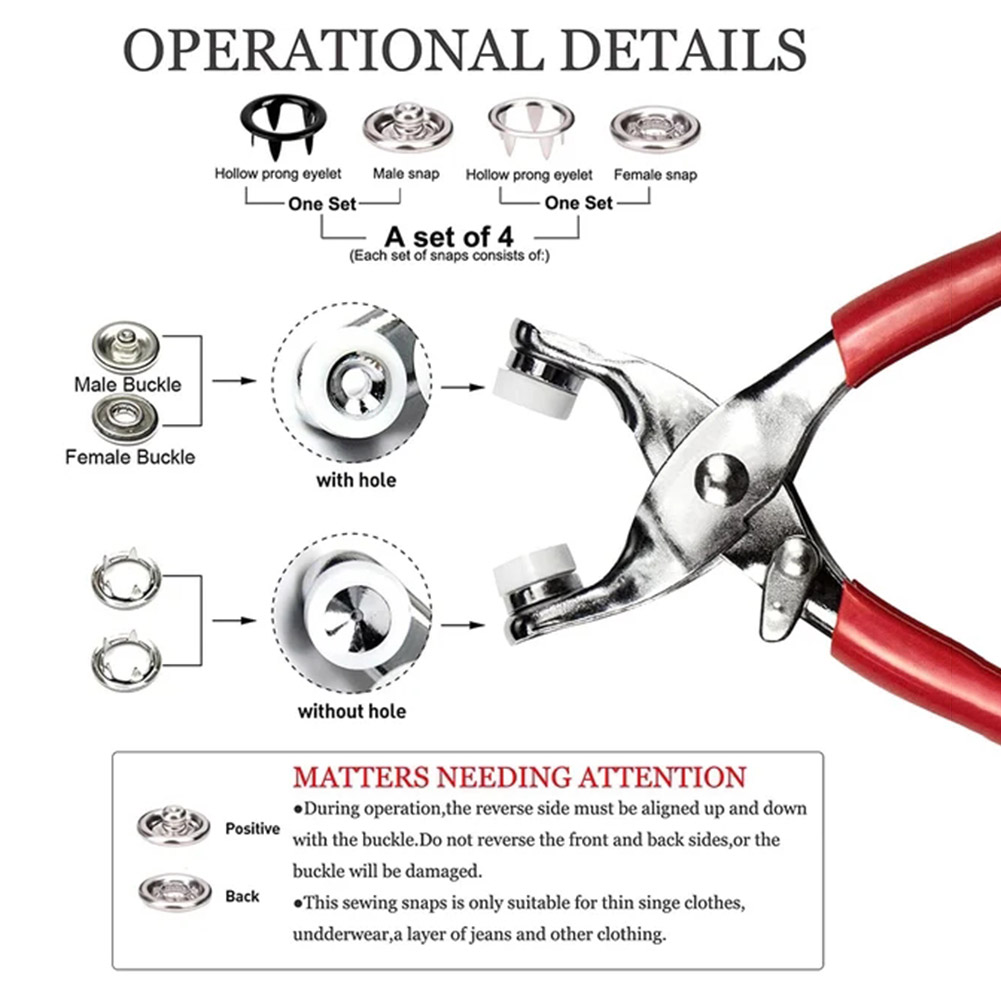 50/100pcs Metal Snaps Buttons With Fastener Pliers Press Tool Kit DIY Craft Sewing Button Thickened Snap Fastener For Clothes. 