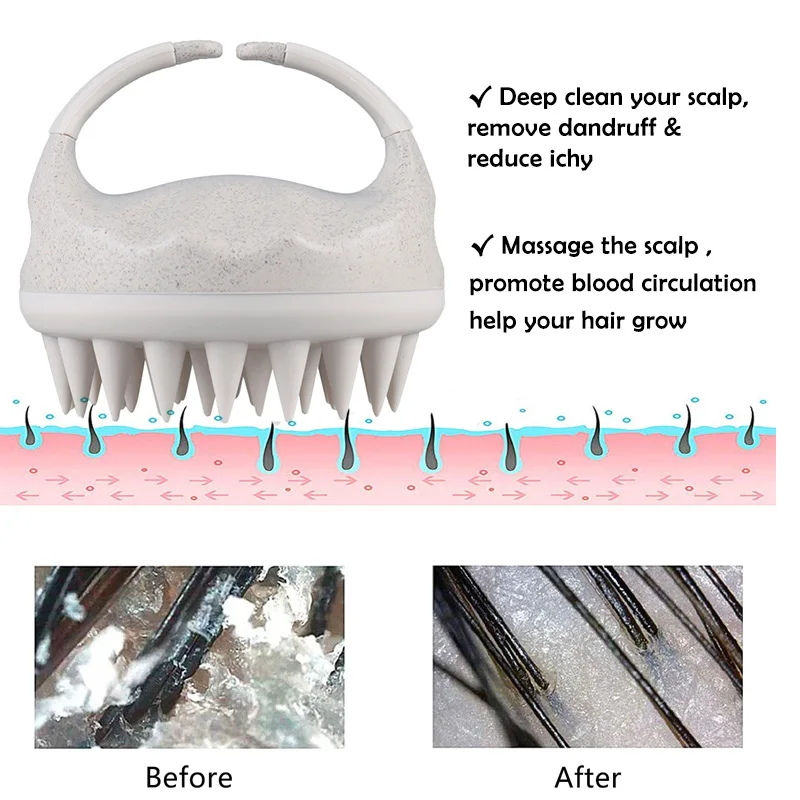 Scalp Brush Massager Sculp Scrubber Brush Wheat Straw Biodegradable Silicone Shampoo Brush Hair Scalp Massager For Hair Growth. 