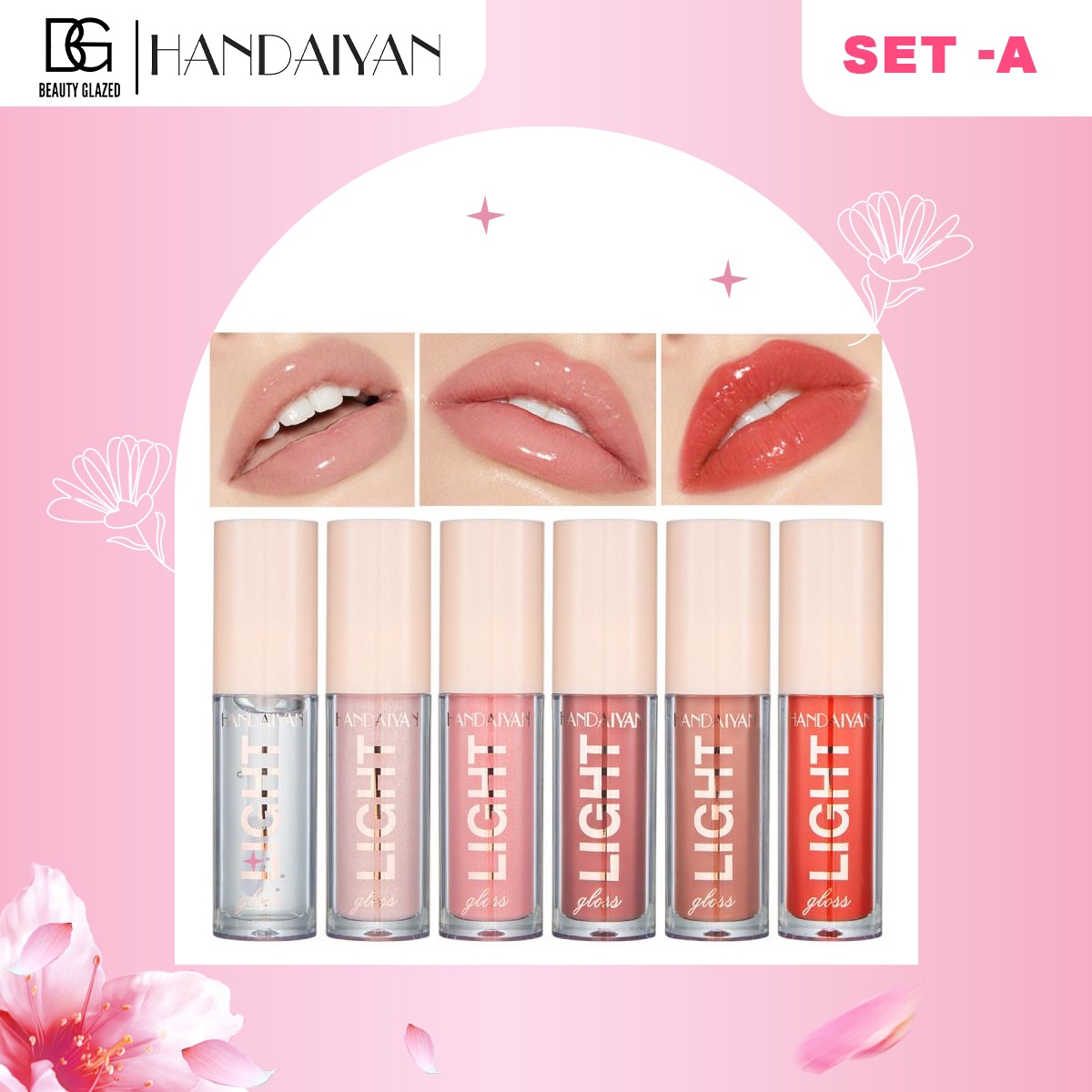 HANDAIYAN 6 PCS glossy Light moisturizing Lip Gloss-Set -A