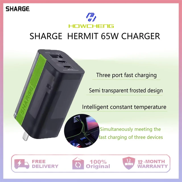 Sharge/Shargeek 65W gallium nitride type-c charger PD multi-port fast charge laptop 65W charging head 2C1A global product ( 1 year replacement warranty. 