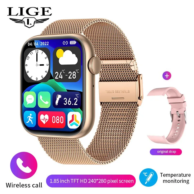 LIGE Women's Smart Watch Heart Rate Temperature Monitoring Bracelet Bluetooth Call Waterproof Sports Fitness Tracker Smartwatch