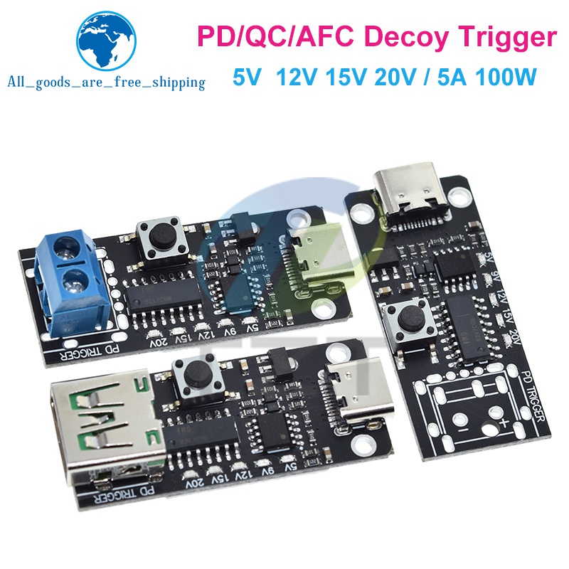 DIYTZT 100W 5A USB-C Fast Charge Trigger Module PD/QC Decoy Board Fast Charge USB Type-c PD 2.0 3.0 Power Delivery Boost Module. 