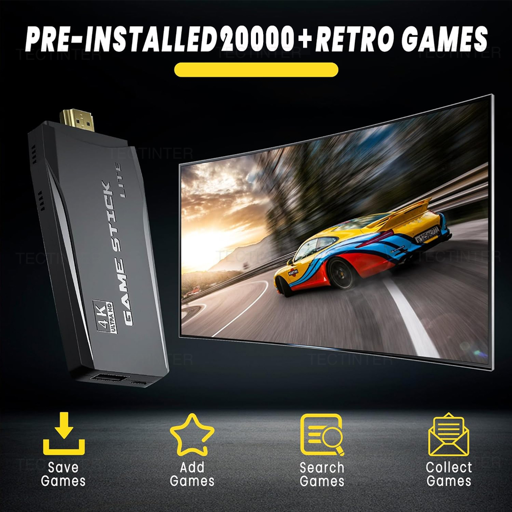 4K Video Game Console Wireless Controller Gamepad Built-in 20000 Games 64G Retro Handheld Game Player For PS1/FC/GBA Game Stick. 