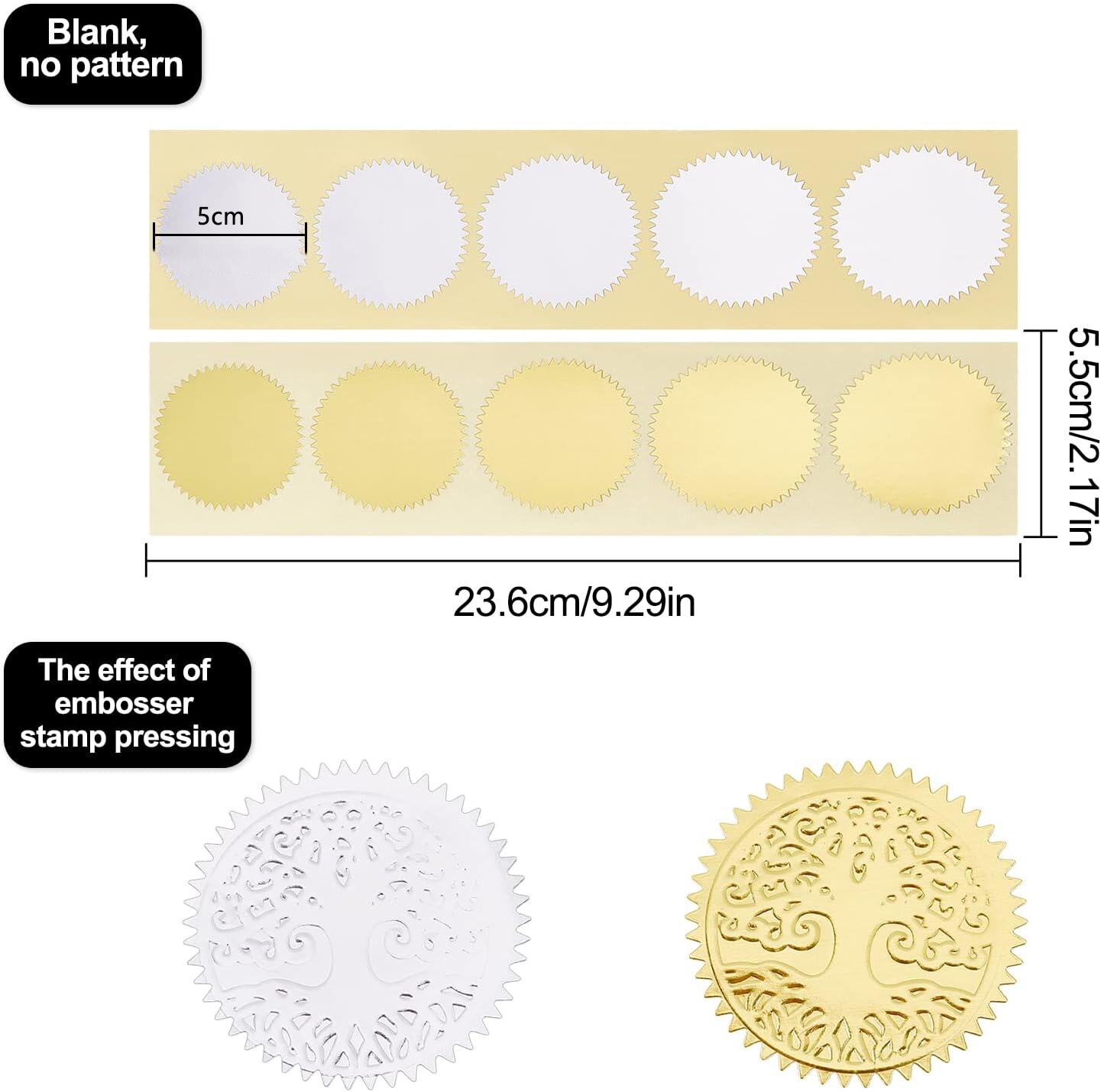 100pcs Embossing Stickers Blank Metallic Gold Certificate Seals Embossed Foil Stickers Scallop Edge Stickers Embosser Stamp Seal. 