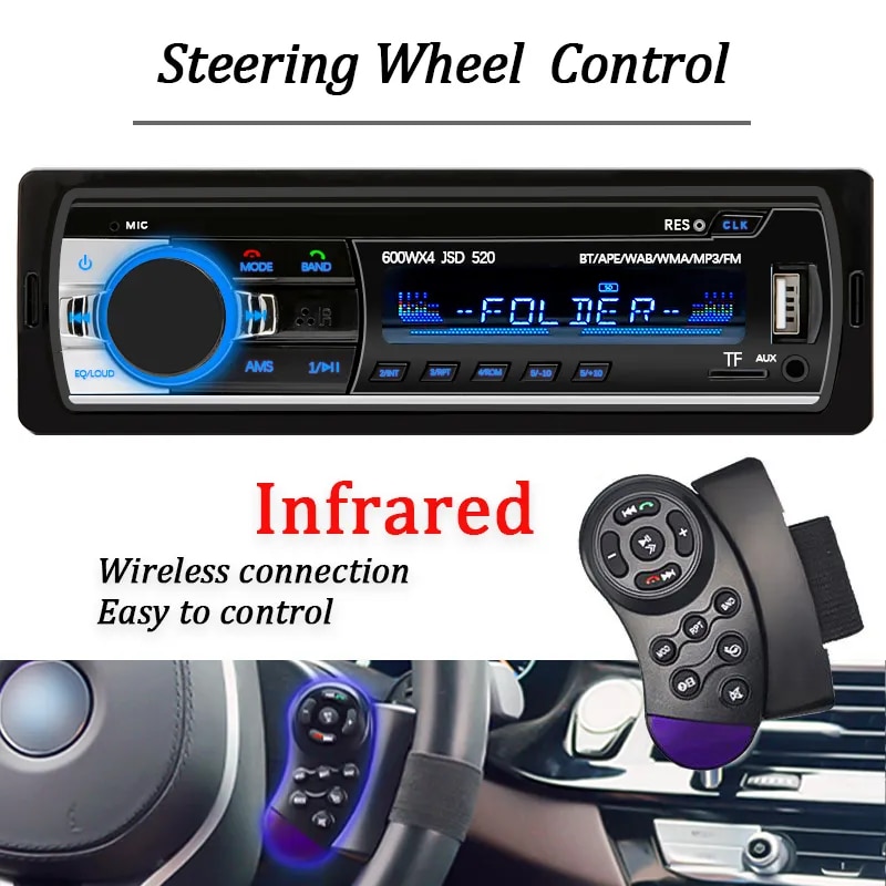 Car Radio 1 din Stereo Player Digital Bluetooth MP3 Player 60Wx4 FM Radio Stereo Audio Music USB/SD with In Dash AUX Input. 