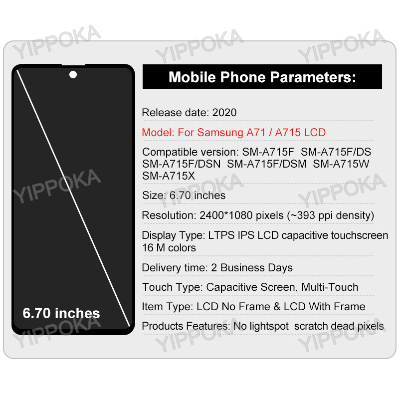 OLED For Samsung Galaxy A71 LCD Display Touch Screen Digitizer Assembly For Samsung A715 SM-A715F A715W Display Replace Parts. 