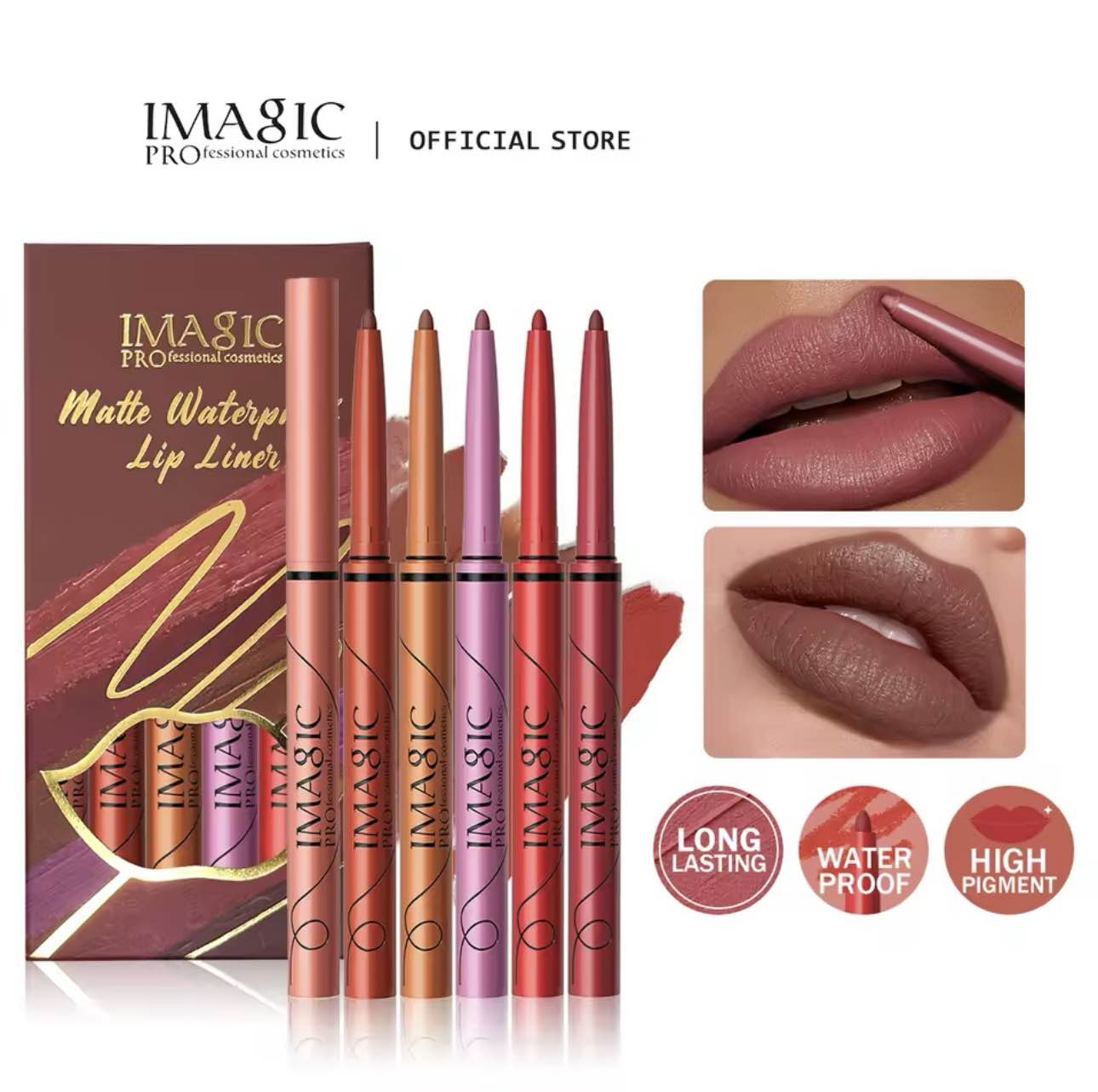 IMAGIC Lip Liner Pencil Set 6 Color/Set Shape Sculpt Weightless Precise Liner with Blendable Texture Matte Soft lipstick