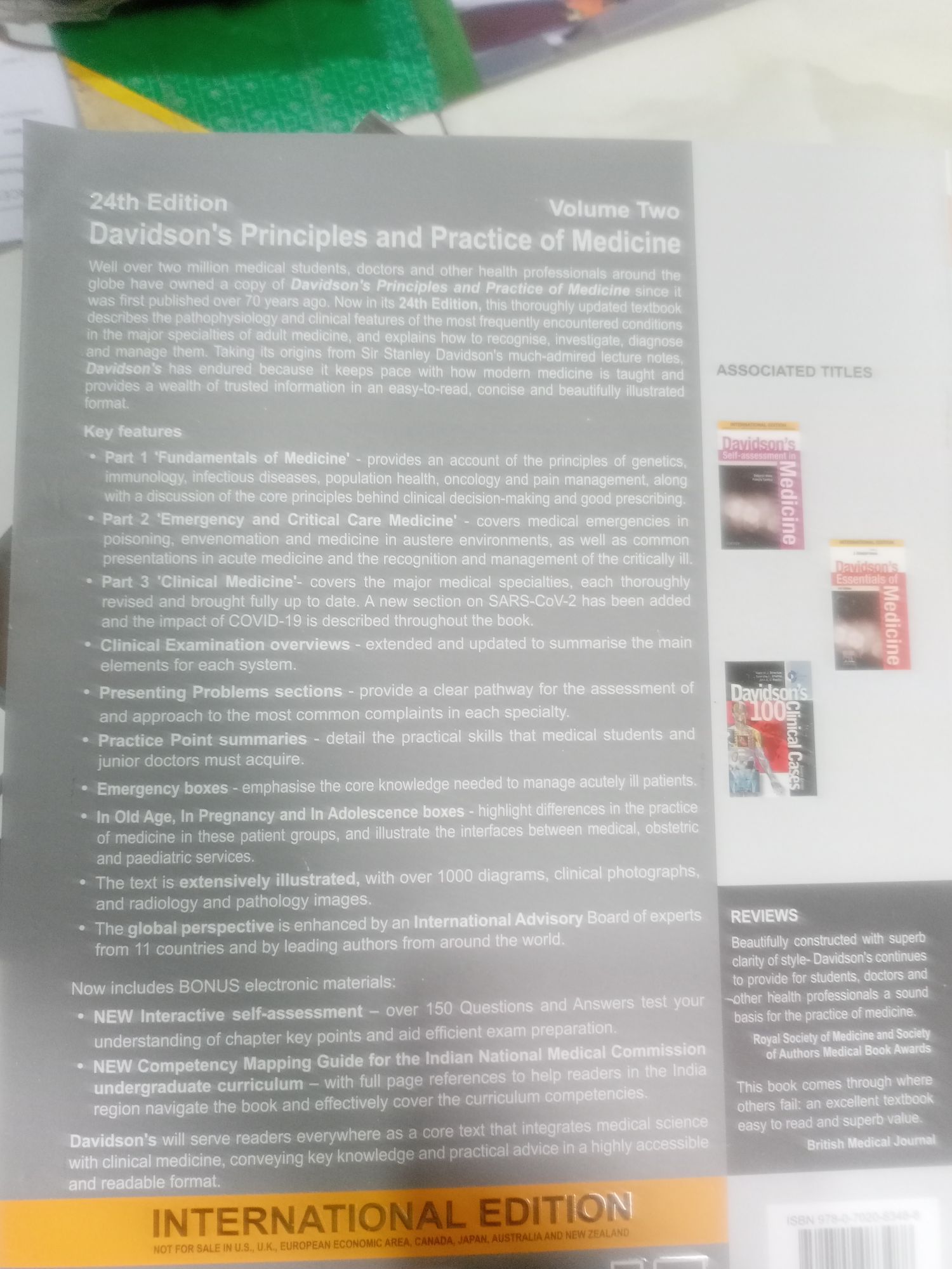Davidson's Principles and Practice of 24th Edition E RSA NIV 70 EDITION Volume Three Edited by lam D. Penman Stuart H. Ralston Mark W. J. Strachan Richard P. Hobson Medicine. 