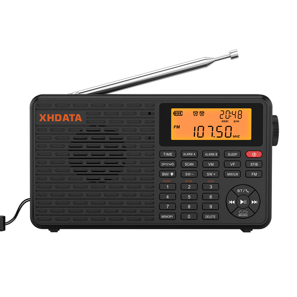 XHDATA D-109 Stereo Digital Portable Radio AM SW MW FM Radio Bluetooth Compatible Multifunctional Radio Support TF Card Player. 