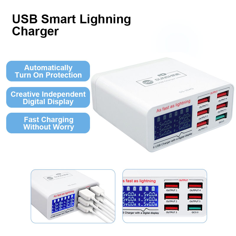 Sunshine SS-304Q 304D RL-304N 304P 304S USB Smart Lightning Charger Digital Display Fast Charging For Phone Android Samsung. 