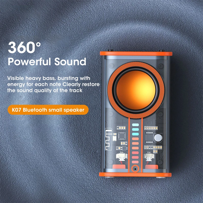 Transparent Cyberpunk Wireless Bluetooth Speaker Sound Light Rhythm Subwoofer TWS Stereo Music Center Hands-free Call. 