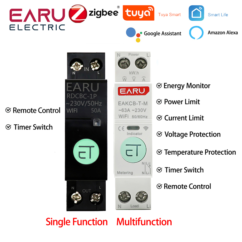 Zigbee TUYA WiFi Smart Circuit Breaker Over Current Under Voltage Protection Power Metering 1-63A Wireless Remote Control Switch. 