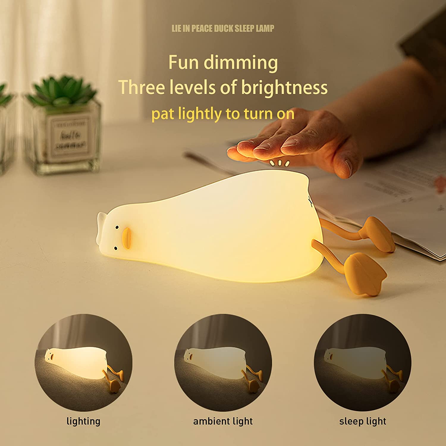 Benson Lying Flat Duck Night Light, LED Squishy Duck Lamp, Cute Light Up Duck, Silicone Dimmable Nursery Nightlight,. 