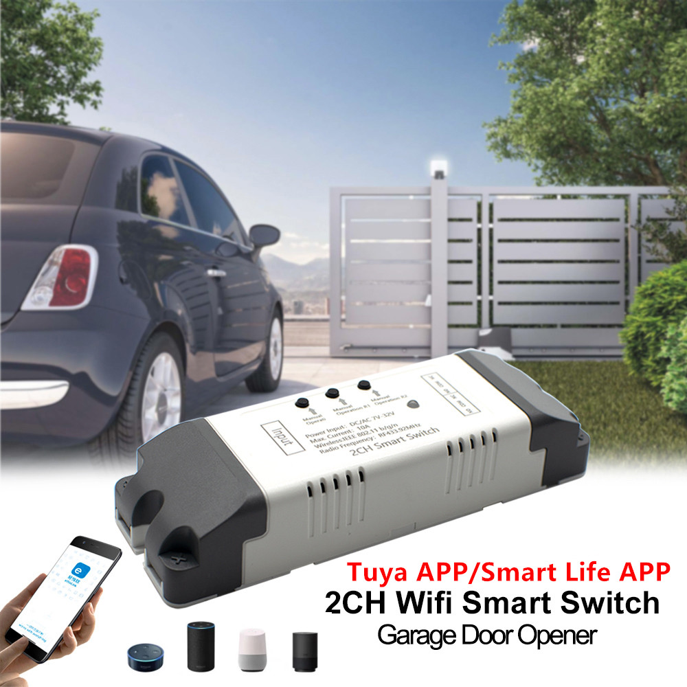 Tuya Smart Life WIFI 2CH Switch Module Garage Door Opener AC DC 7-32V 85-250V Inching Self-Locking Relay DIY Timer For Alexa