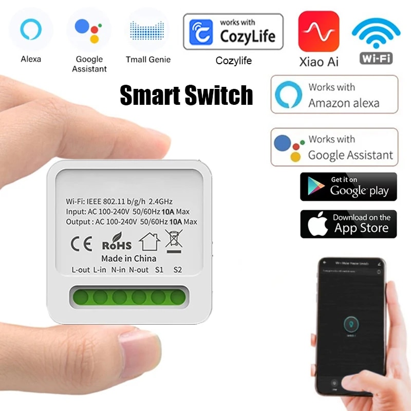 Wifi Smart Switch DIY Light Mini Switches 2 Way Control Wireless Smart Home Breaker With Alexa Google Home Cozylife Xiao Ai APP. 