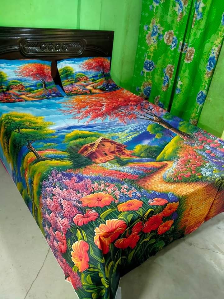 King size luxury panel bed sheet with two pillow cover size (7.5"×8.3") feet King size. 