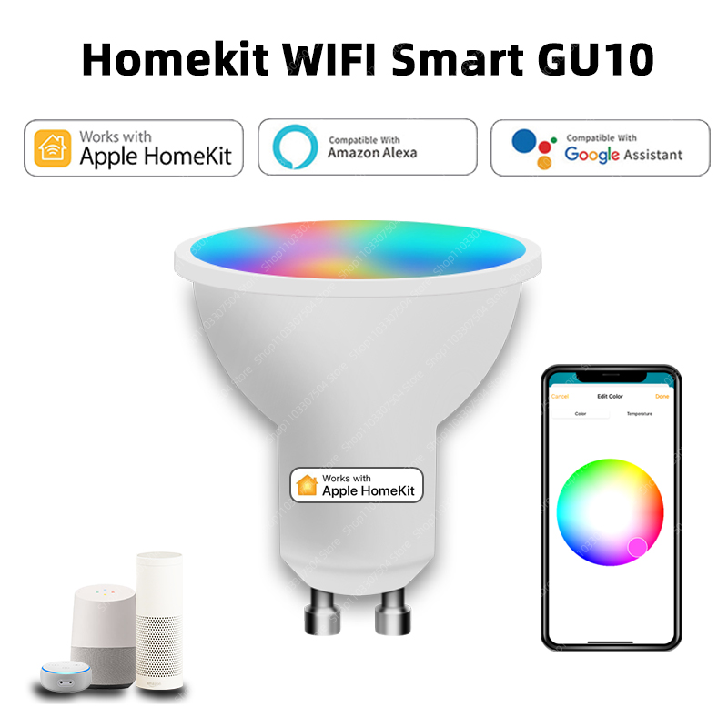 Homekit GU10 Lamps Home APP Voice Control WIFI Smart Bulb RGBCW LED Light Bulbs 5W Dimmable SIRI Alexa Google Home  spotlight