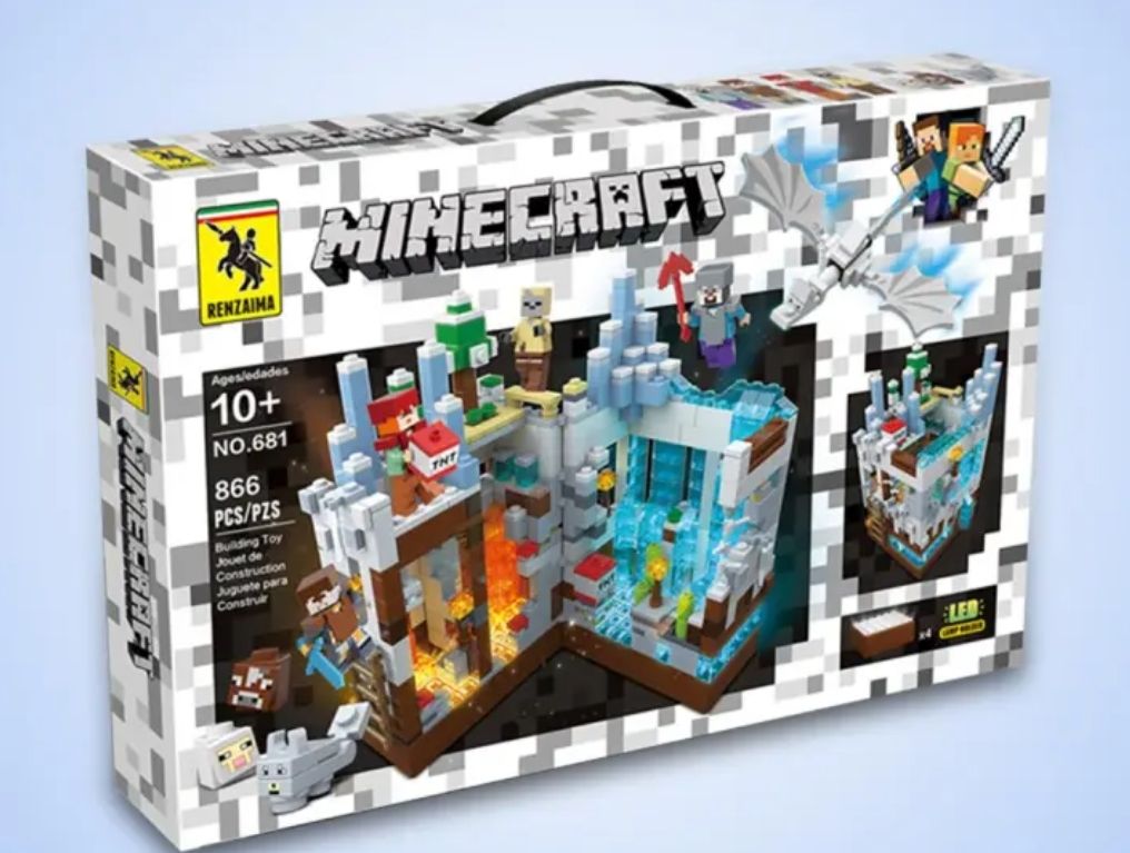 MineCraft The Snow Cave Building Blocks Mini Figures Toys with LED Light 866Pcs. 