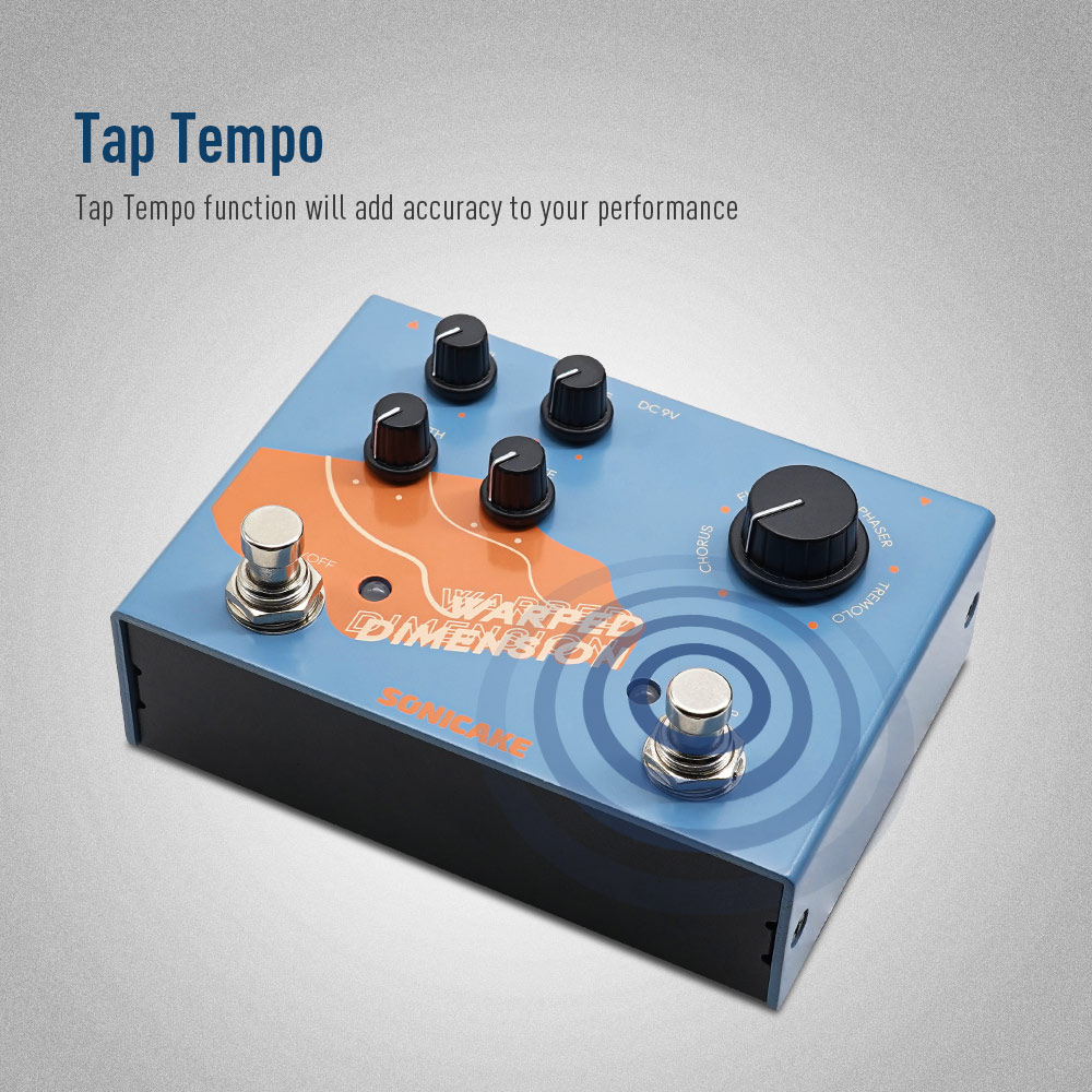 SONICAKE Warped Dimension Digital Modulation Guitar Effects Pedal 4 Mode of Chorus, Flanger, Phaser & Tremolo QDS-03. 