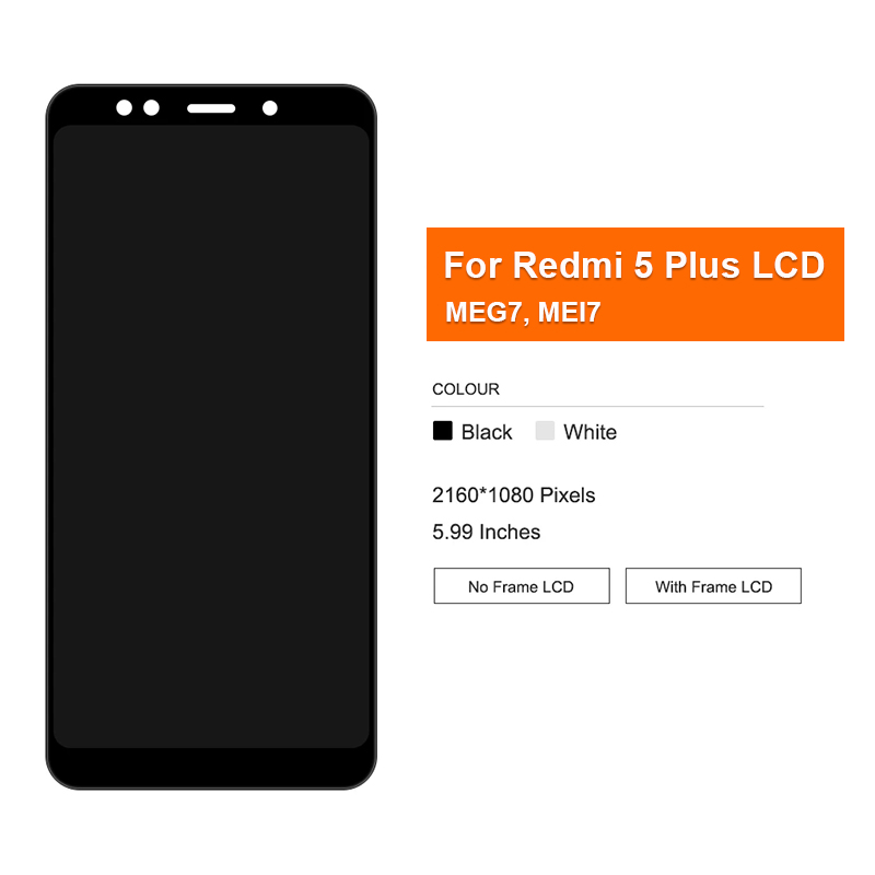 Original 5.99" LCD Display For XIAOMI Redmi 5 Plus LCD MEG7 MEI7 LCD Touch Screen Digitizer Assembly For Redmi 5 Plus LCD Screen. 