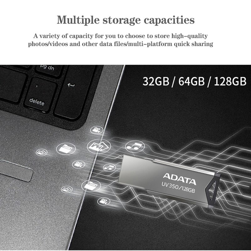 ADATA USB 3.2 Flash Drives Pen Drive UV350 Metal Pendrive 32GB 64GB 128GB 256GB CLE Flash Disk Mini Key Memory Stick 3.0. 