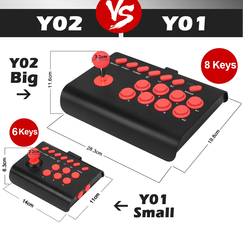 Y02 Arcade Joystick for PS4/PS3/Xbox One/Switch OLED/Android/iOS Wired Wireless Street Fighter Controller w Macro/Turbo Function. 
