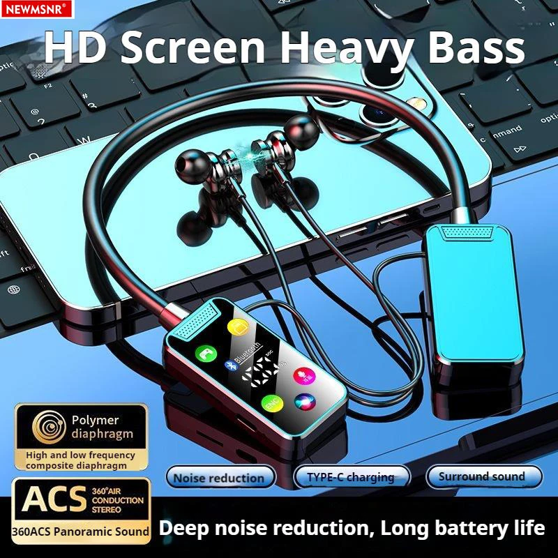 HD Screen HiFi Sound Neckband Long Battery Life Wireless Bluetooth5.4 Headphones Earphones Sports Gamer Headsets Noise Reduction