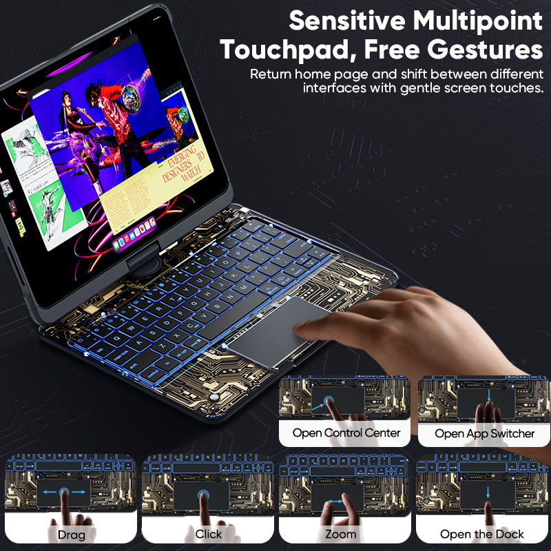 Transparent rotating Magic Keyboard for iPad Air 6 2024 for iPad Pro 11 case Pro 12.9 inch 2024 Air 4 Air 5 10.9 Air 6 13 inch. 