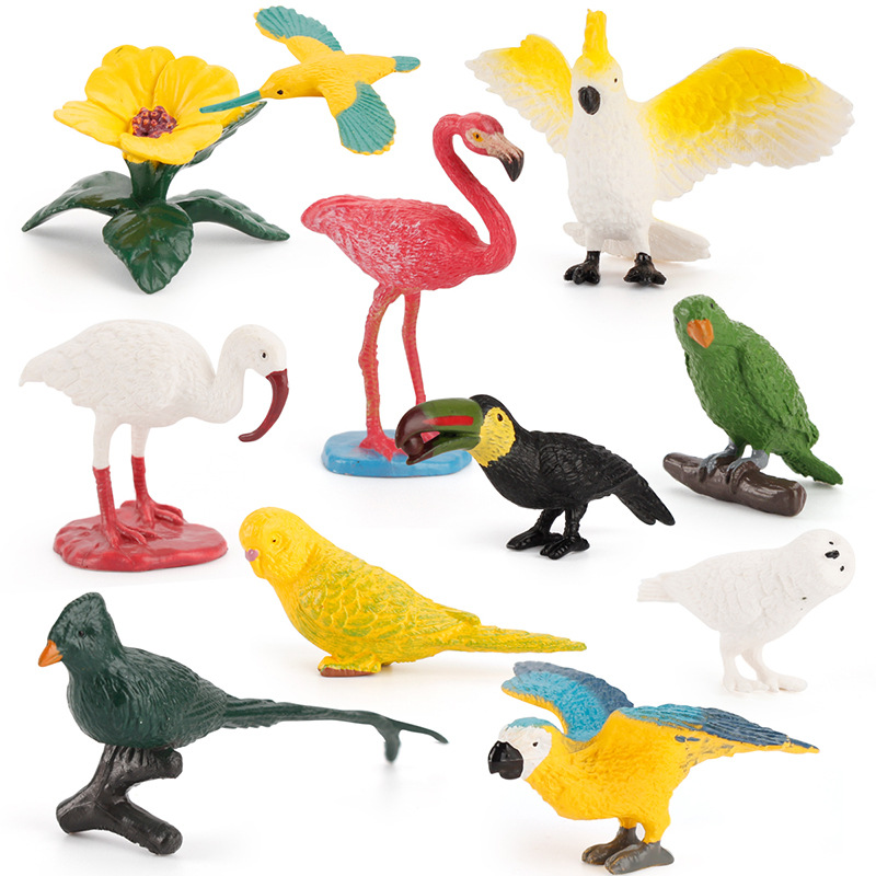 11pcs/set Mini Size Birds Model Parrot Flamingo Solid Simulation Action Figures Ornaments Toys For Children Christmas Gifts
