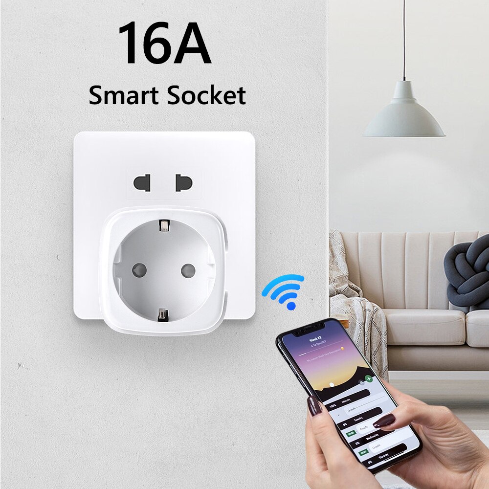 16A EU Smart Wifi Plug Energy Power Meter Monitor Smart Home Wireless Socket For Outlet Works Alexa Google Remote Control. 