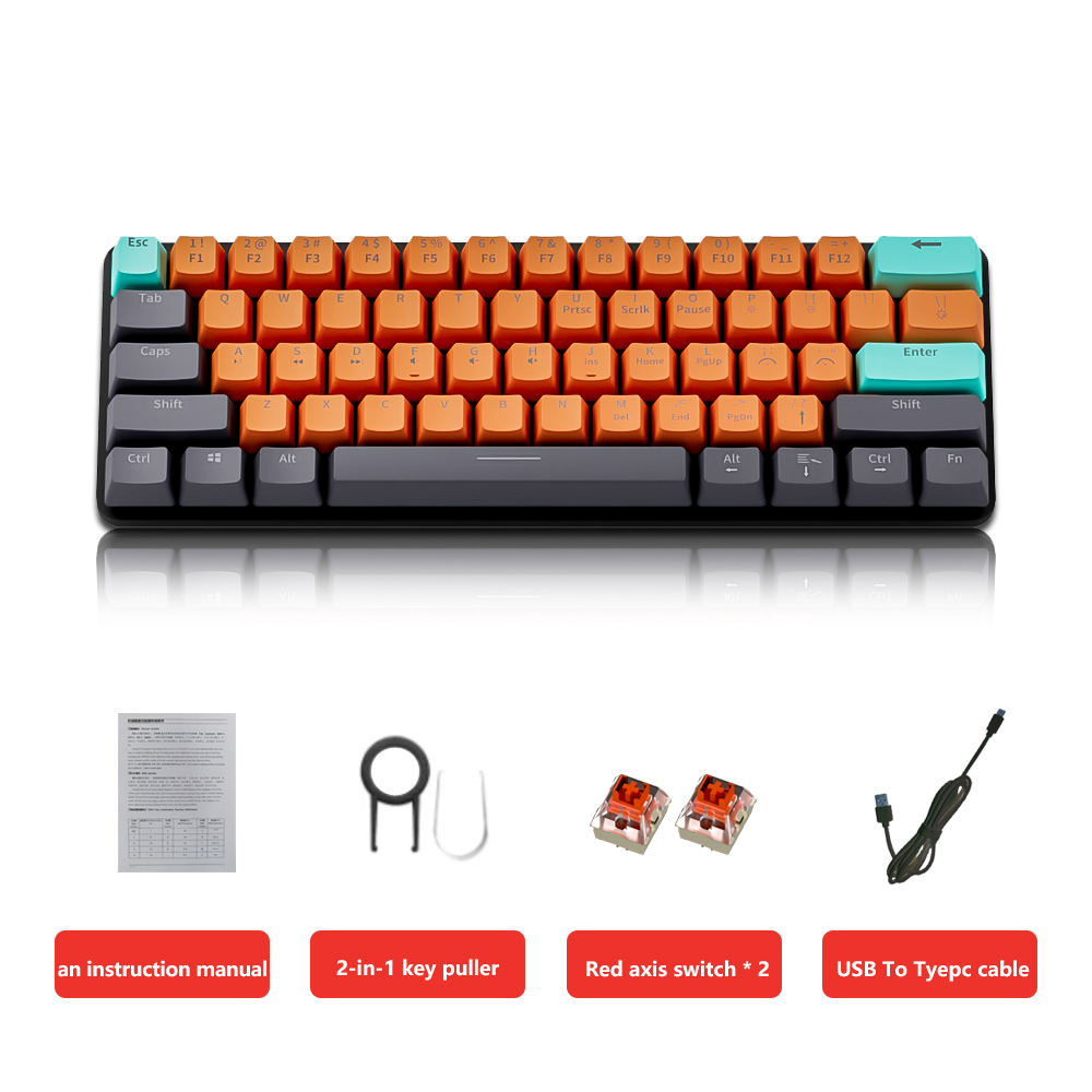 MUCAI MKA610 USB Mini Mechanical Gaming Wired Keyboard Red Switch 61 Key Gamer for Computer PC Laptop Detachable Cable. 