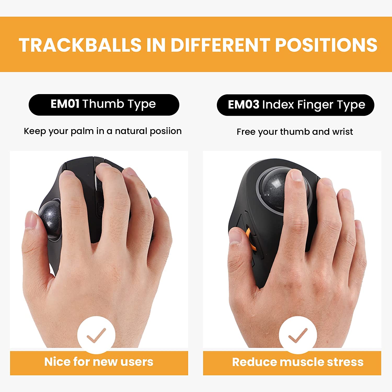 ProtoArc Wireless Index Finger Trackball Mouse Rechargeable RGB Rollerball BT 2.4g Mice for Computer Laptop 3 Device Connection. 