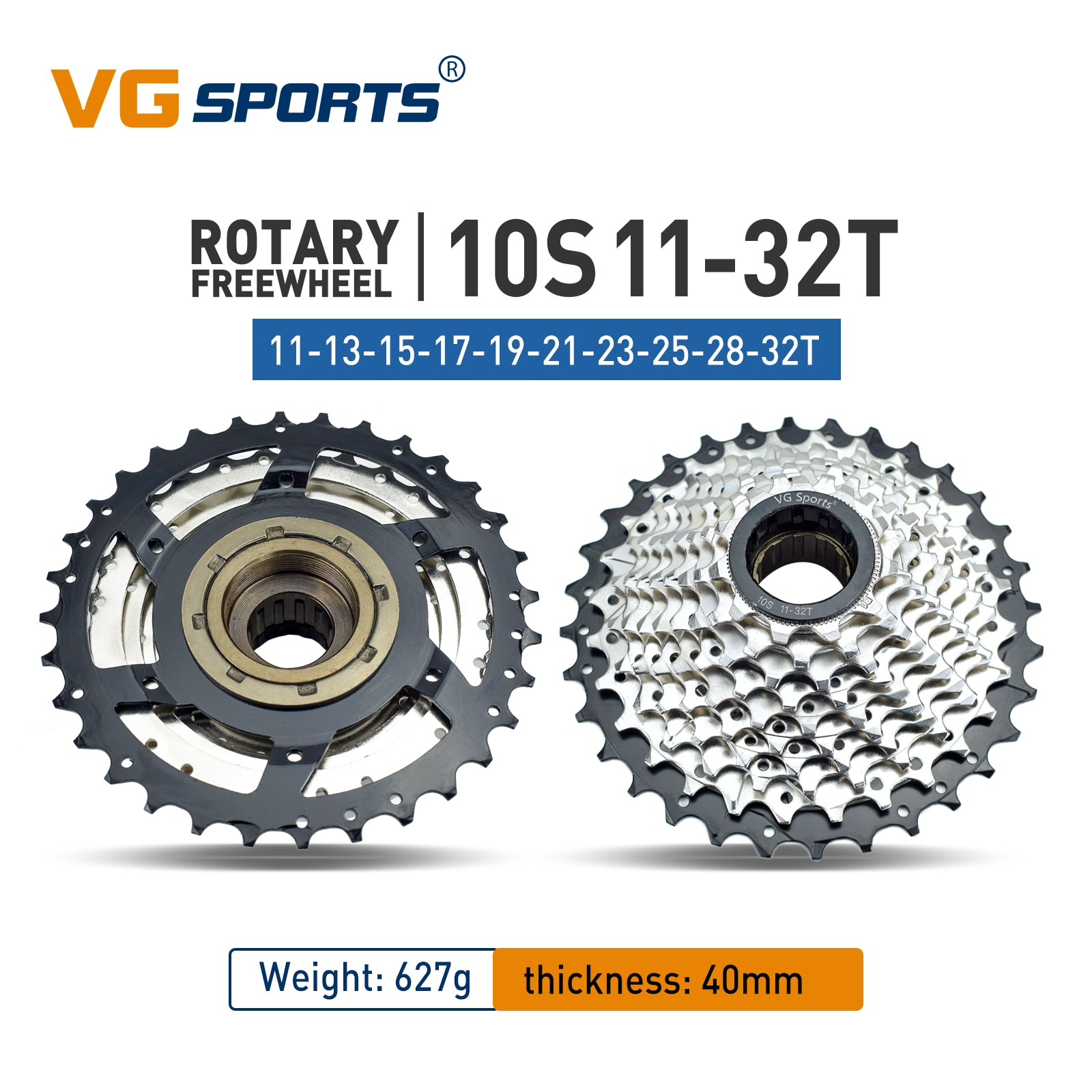 VG Sports Bike Sprocket 5/6/7/8/9/10/11 Speed Thread Freewheel 14-28T 13-28/32T 11-32/36T Cogs Compatible with rotary Hub. 
