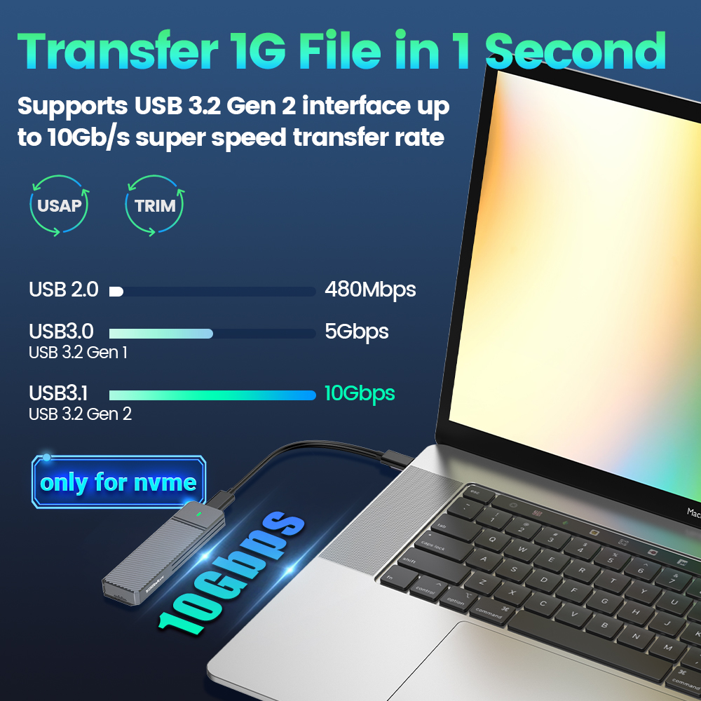 JEYI M.2 SSD Enclosure NVMe SATA Dual Protocols SSD Case USB 3.2 10Gbps PCIe Adapter External Enclosure Supports M and B&M Keys. 