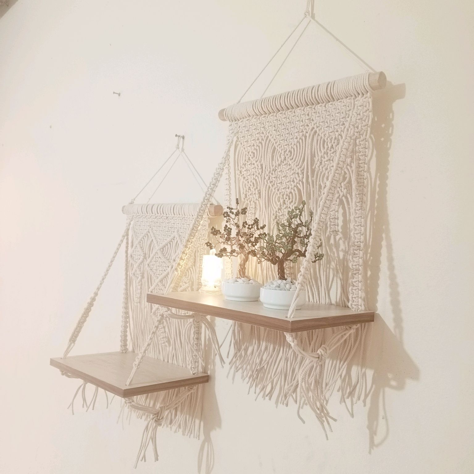 Handmade Boho Macrame Wall Hanging Shelf Cotton Non Foldable Decor