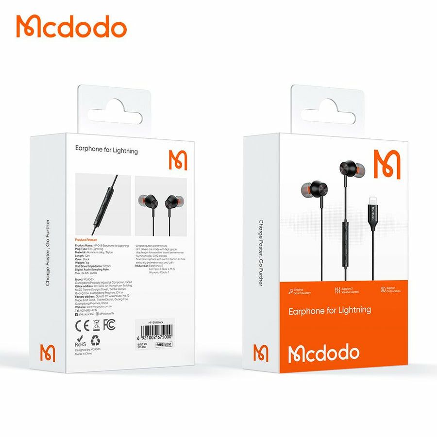 Mcdodo Earphone for Lightning HP-3480(Calling and Music). 