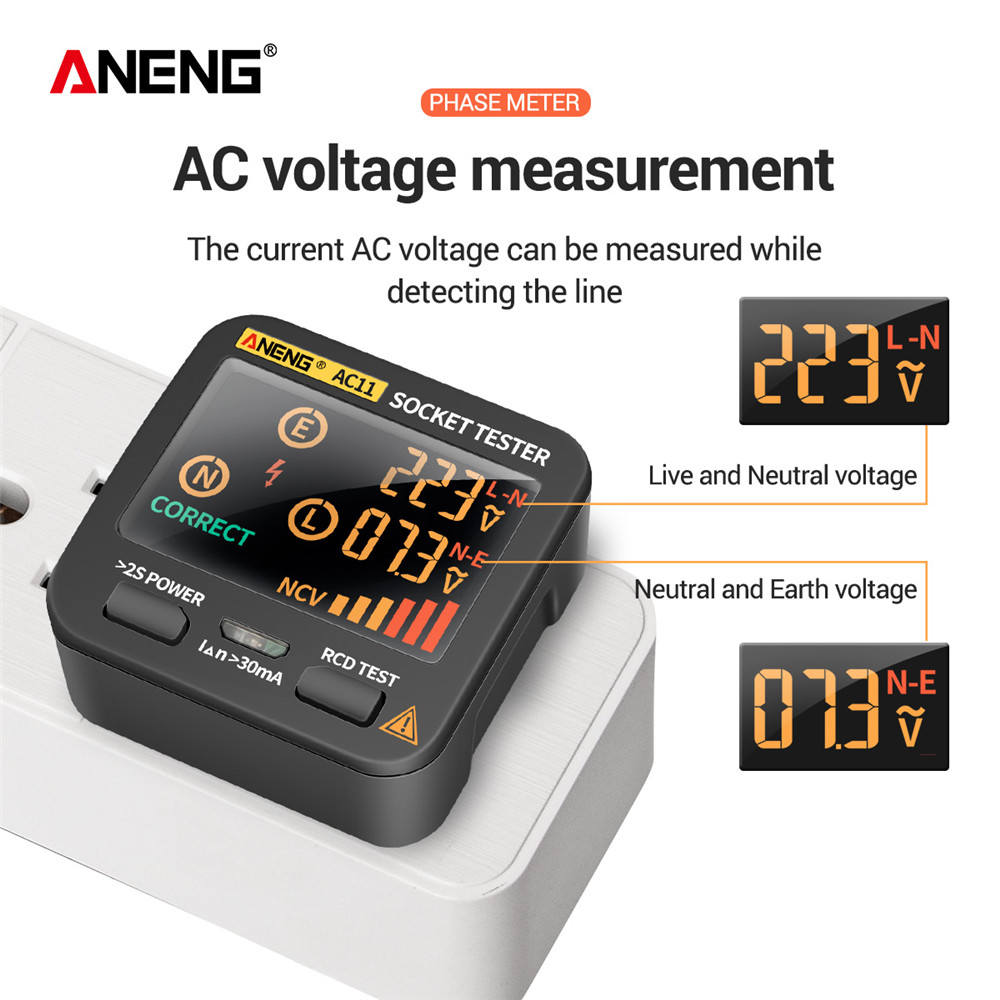 ANENG AC11 Digital Smart Socket Tester Voltage Test Socket Detector US/UK/EU/AU Plug Ground Zero Line Phase Check Rcd NCV test. 