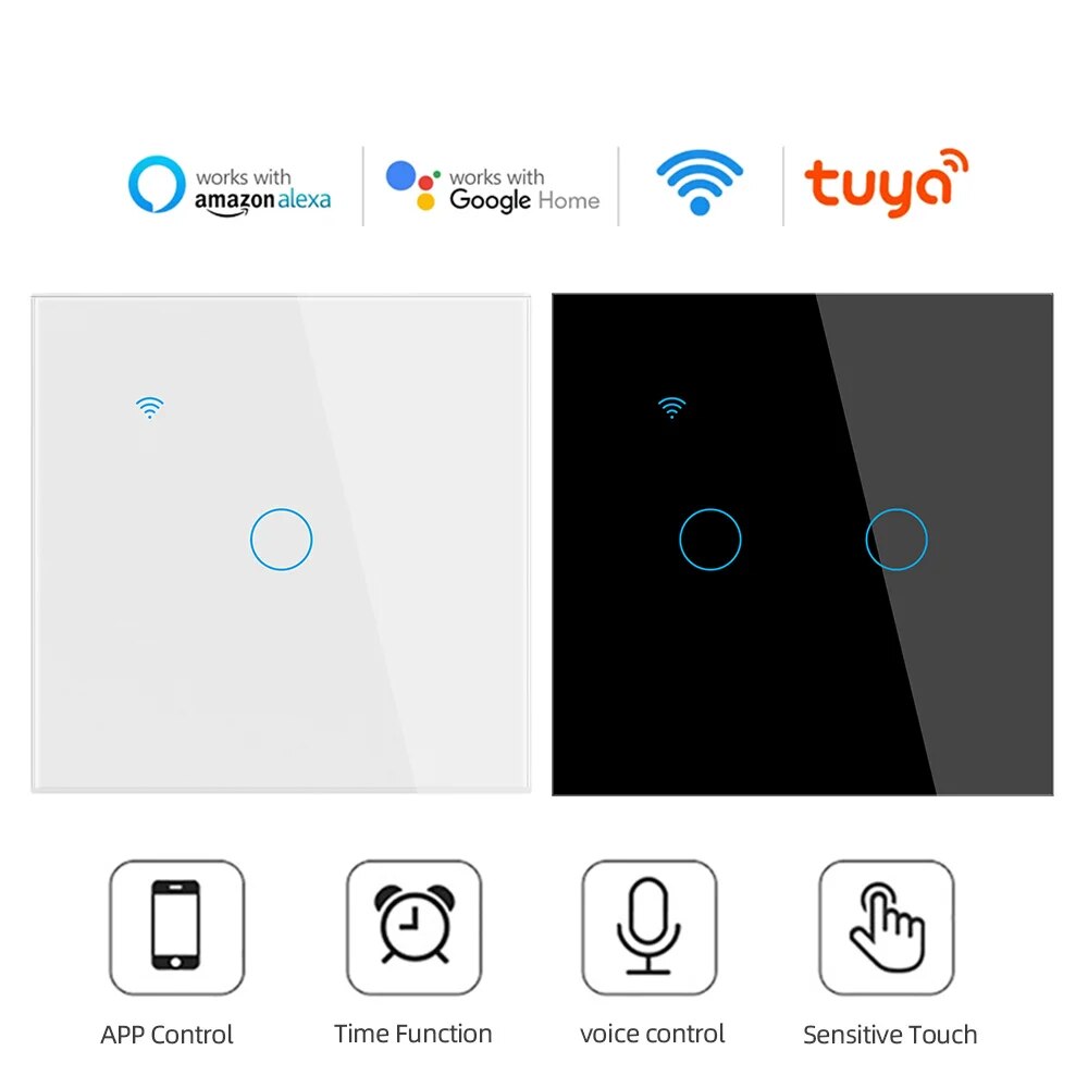 Smart Switch EU WiFi Smartlife Neutral Wire/No Neutral Wire Touch Light Switch 220V Works With Alexa Google Home 1/2/3/4 Gang. 