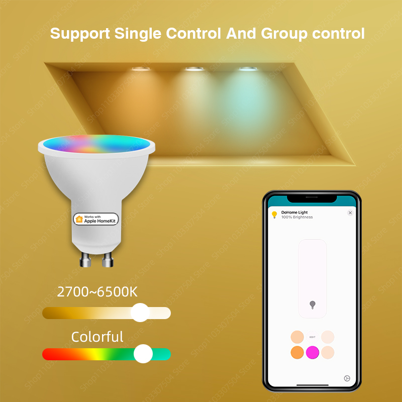 Homekit GU10 Lamps Home APP Voice Control WIFI Smart Bulb RGBCW LED Light Bulbs 5W Dimmable SIRI Alexa Google Home  spotlight. 