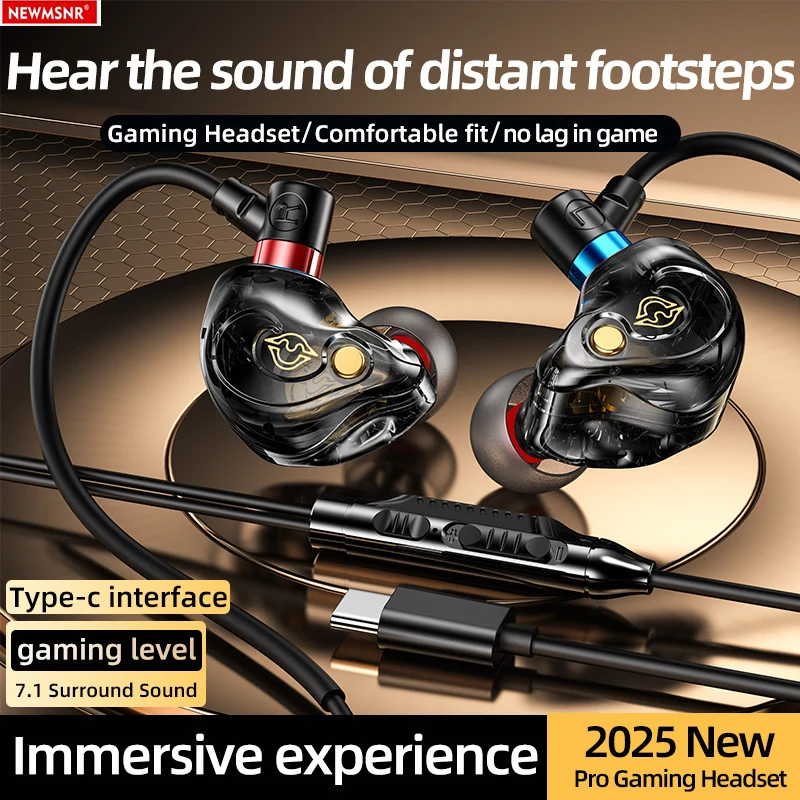 Gaming Earbuds 9D Surround Sound Type C&3.5mm Wired Earphones In Ear Headphones Noise Reduction Headsets for In HD Mic