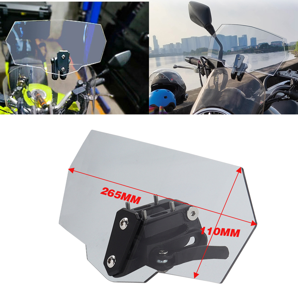 Universal Motorcycle Windshield Extension Adjustable Spoiler Clamp-On Windscreen Deflector Suitable For All Motorcycle Models. 