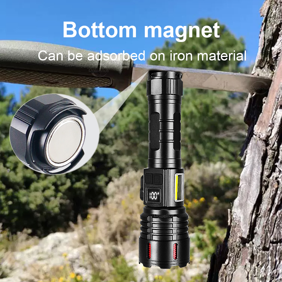 Multifunctional Powerful Tactical Flashlight White Laser LED Torch Rechargeable Lamp Magnet Cutting Rope Self Defense Lantern. 