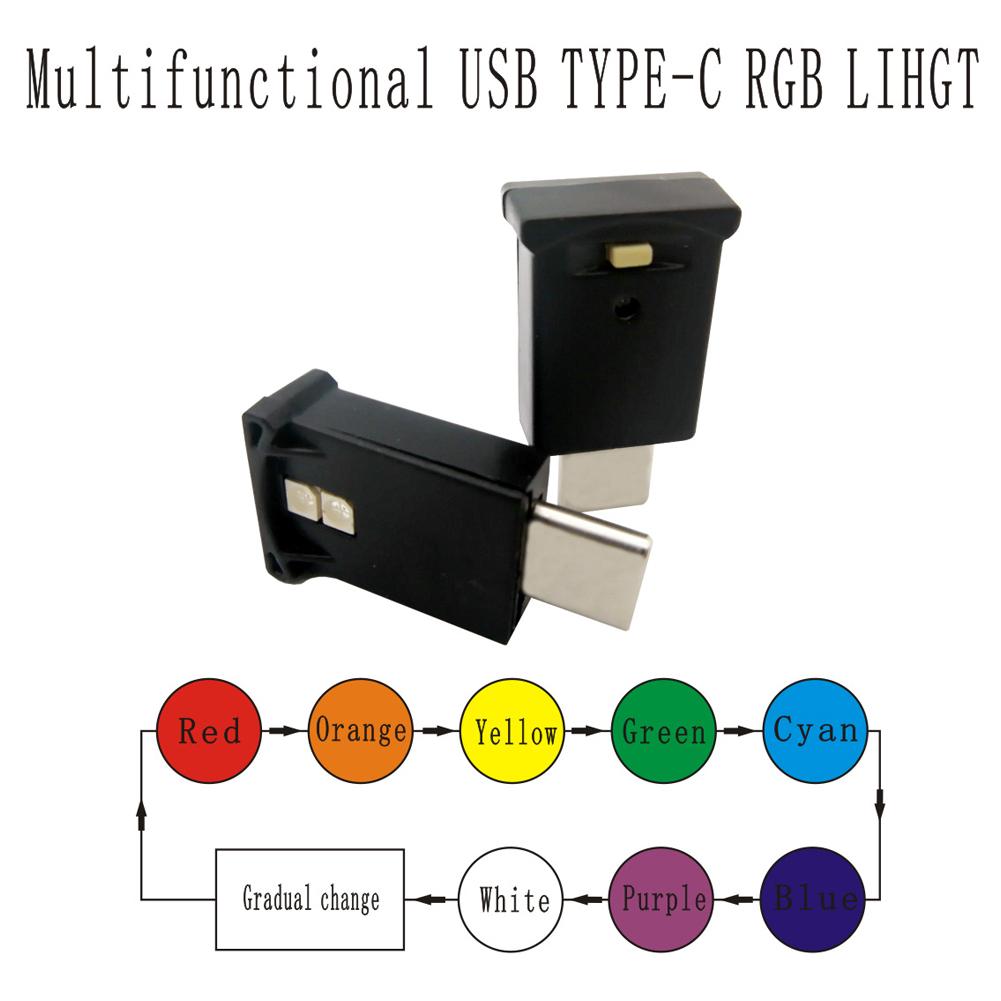 Type C Led Ambient Light 8 Colors RGB Dynamic Gradient Brightness Adjustable Car Interior Atmosphere Lamp. 