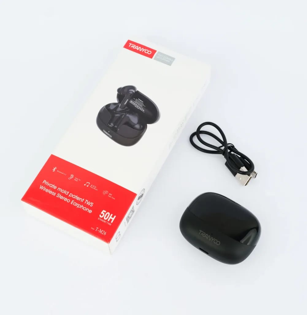 TRANYOO T-M26 Wireless TWS Bluetooth Earbuds with high Bass Audio. 
