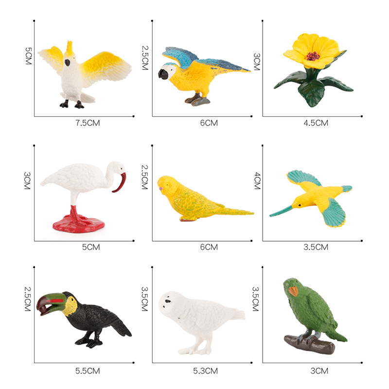 11pcs/set Mini Size Birds Model Parrot Flamingo Solid Simulation Action Figures Ornaments Toys For Children Christmas Gifts. 