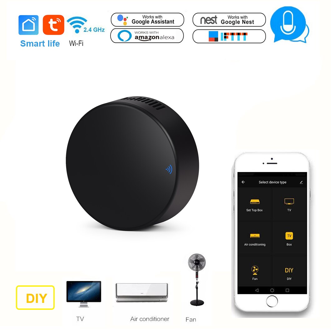 Smart Wifi IR Universal Remote Control with Tuya and Smart Life Home Remote for Air Conditioner TV DVD Alexa Google